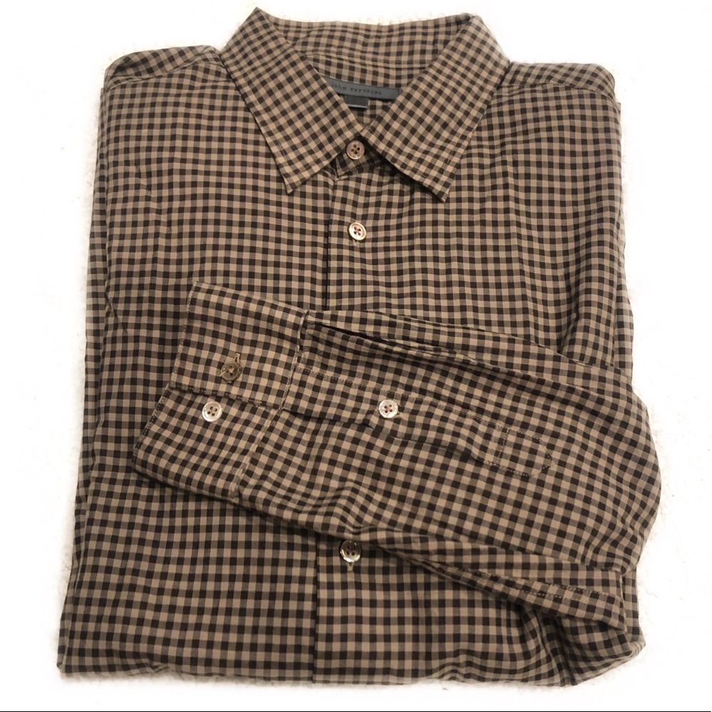John Varvatos Brown and Black Gingham Dress Shirt